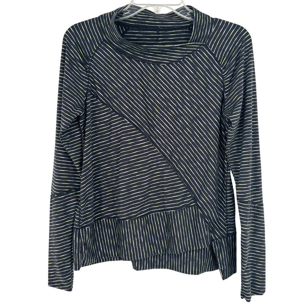 Prana Striped Mock Neck Long Sleeve Athletic Top Women's Size S Black Green